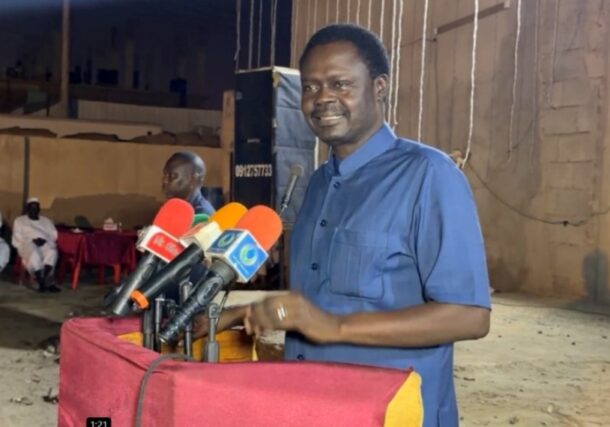 Minni Minawi speaks at a Ramadan Iftar event in Port Sudan on March 14, 2026