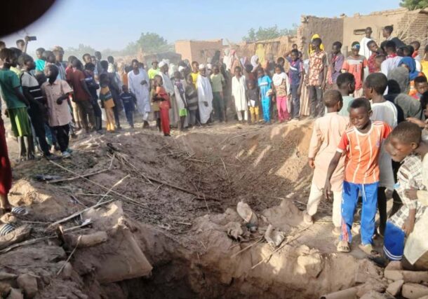 A hole caused by a protectile launched by a drone at the Hamidiya camp, Central Darfur, on April 27, 2026
