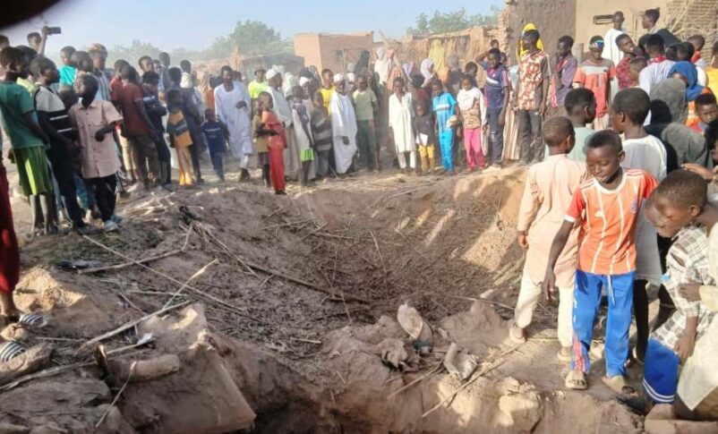A hole caused by a protectile launched by a drone at the Hamidiya camp, Central Darfur, on April 27, 2026