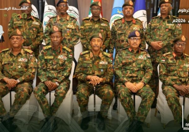 Al-Burhan poses with army top commanders on April 2, 2026