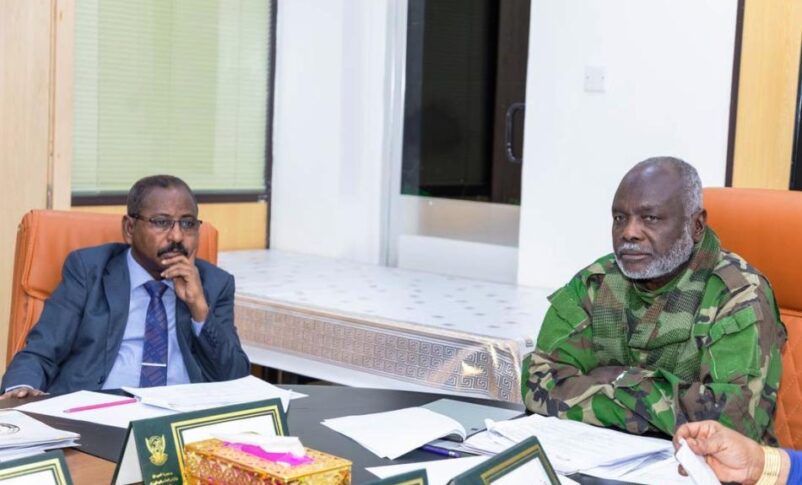 Finance minister Gibril Ibrahim chairing a metting at his ministry's remises in Khartoum on April 22, 2026