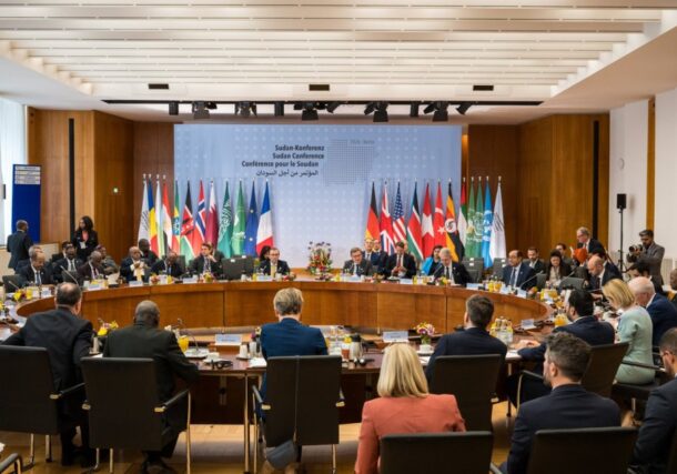 Foreign ministers from donor nations and regional organizations officials convene during the Sudan Conference held in Berlin, on April 5, 2026