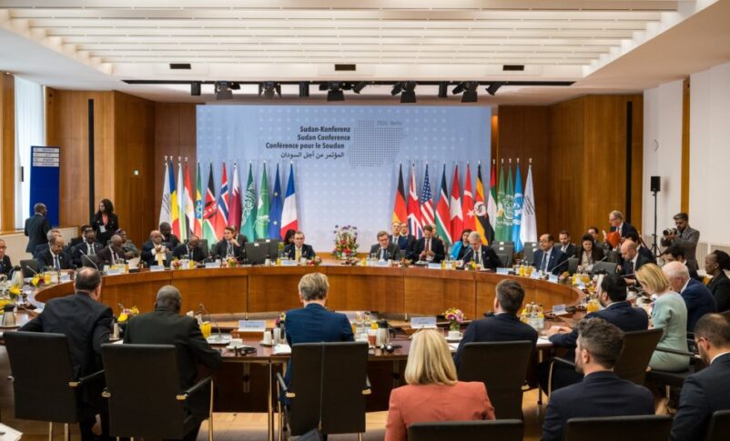 Foreign ministers from donor nations and regional organizations officials convene during the Sudan Conference held in Berlin, on April 5, 2026