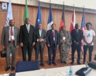 Representatives of a pro-peace civilian coalition "Somoud" pose in Berlin on April 15, 2026