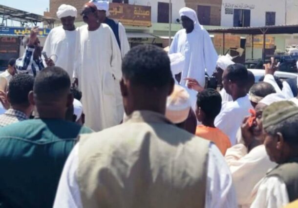 Residents gather during a protest against a power outage in Merowe, Northern State, April 16, 2026