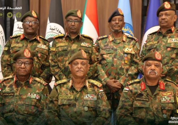 Sudanese Army Chief of Staff General Yassir al-Atta poses with members of the military command following his appointment on April 2, 2026.