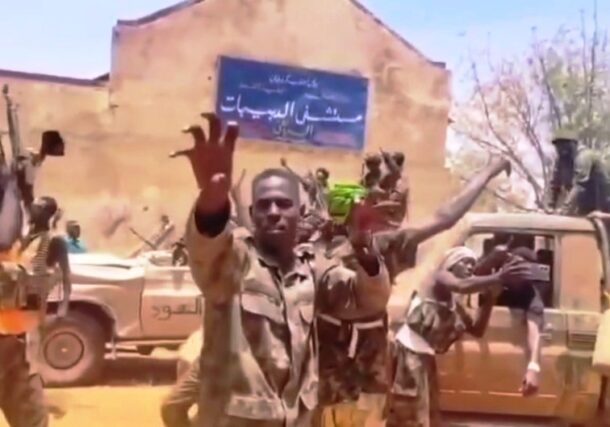 Sudanese army forces outside Al-Dubeibat Hospital, South Kordofan on April 18, 2026