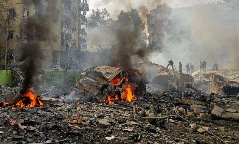 srael levelled a building in Hadath, south of Beirut, in the first attack on the area since the fragile November ceasefire took hold, on March 28, 2026, AFP via Getty Images