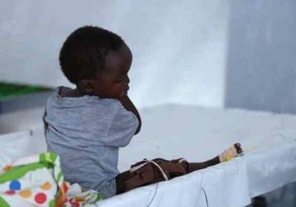 A child receives treatment for cholera at an isolation centre in Tawila, North Darfur, on May 7, 2026. UNICEF photo