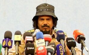 Ali Rizqallah Al-Savana speaks in press conference in Khartoum on May 16, 2026