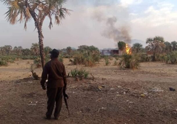 Burning house in Kauda, South Kordofan following clashes between SPLA-N fighters and Tor people on May 5, 2026