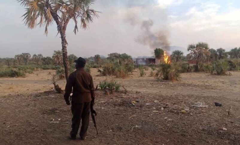Burning house in Kauda, South Kordofan following clashes between SPLA-N fighters and Tor people on May 5, 2026