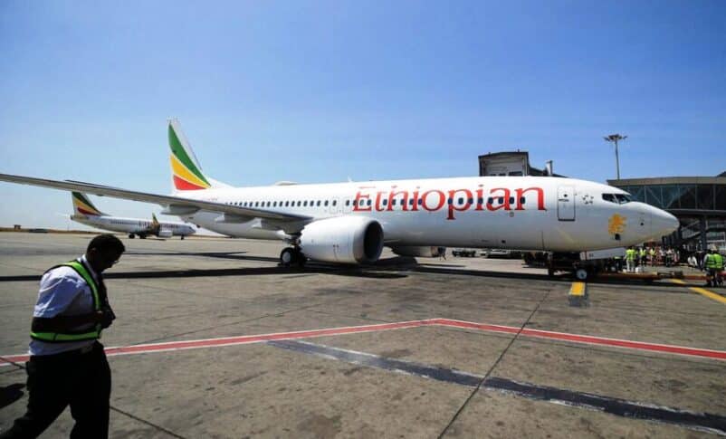 An Ethiopia’s Airlines Boeing 737 Max 8 plane to take off from the Bole International Airport in Addis Ababa, Feb 1, 2022. Reuters