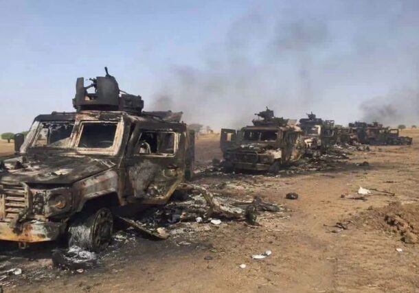 Destroyed armored vehicles are seen in the Kordofan region, Sudan, in this handout image obtained from a Sudanese army social media platform released on June 20, 2026.
