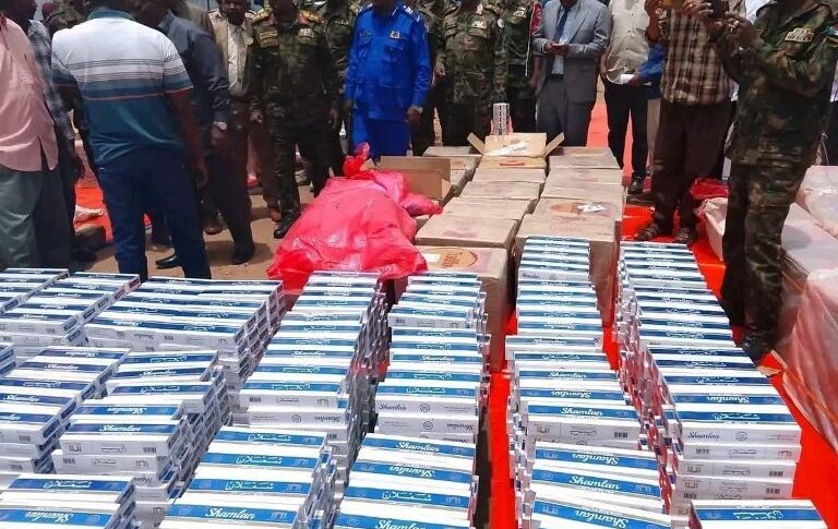 Seized smuggled cigarettes found by security authorities in Al-Jazirah State during a chase of a vehicle on June 18, 2026