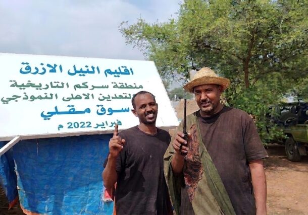 Sudanese military speak from Magli market of Sarkam in the Blue Nile region, June 29, 2026, following its recapture by government forces.