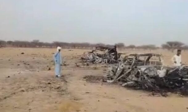 Vehicles destroyed during a drone strike in Sodari, North Kordofan, June 7, 2026.