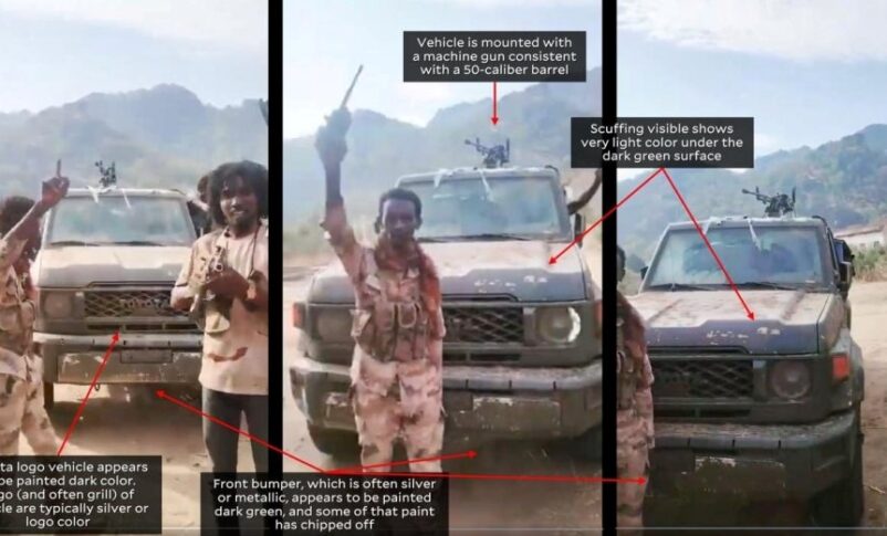 Yale Lab assesses that originally-white colored vehicles are being painted green and modified in Ethiopia