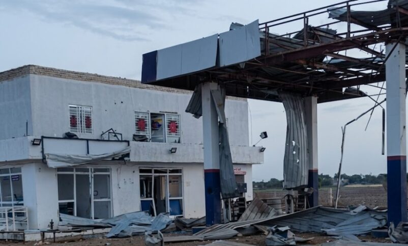 Severe structural damage at a fuel station in Rabak, White Nile state, following a deadly Rapid Support Forces (RSF) drone strike on June 25, 2026.
