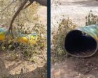 A screenshot from the France 24 investigation video, showing an alleged chlorine barrel reportedly recovered from sites near the al-Jaili oil refinery in Khartoum state.