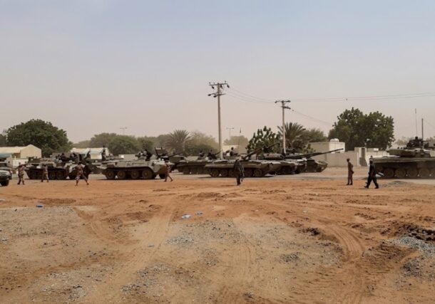 Army tanks welcome Khartoum troops arriving in El-Obeid after defeating RSF fighters on July 26, 2026