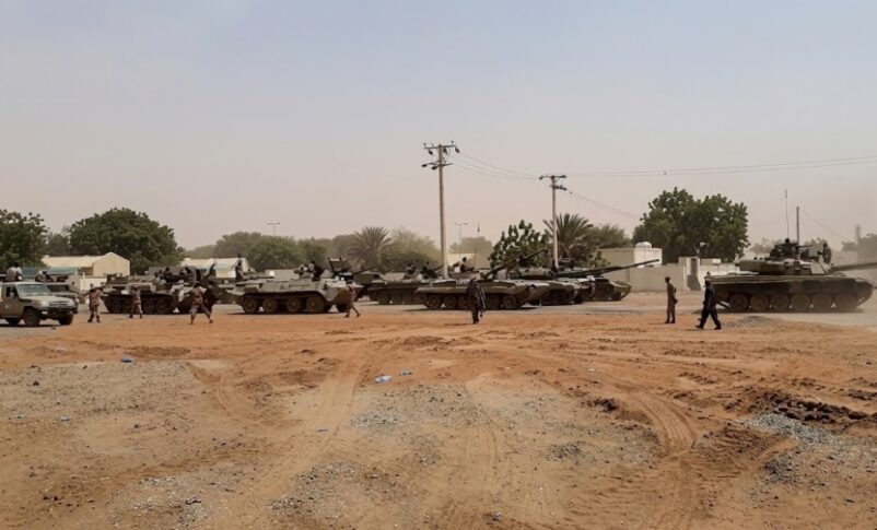 Army tanks welcome Khartoum troops arriving in El-Obeid after defeating RSF fighters on July 26, 2026