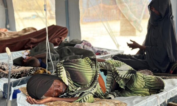 Cholera patients receive treatment in an isolation tent in Tawila camp in Sudan's war-torn western region of Darfur. AFP file photo