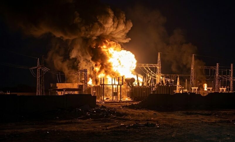 Smoke rises from a power station in Al Dabbah, Northern Sudan, after a suspected RSF drone strike hit the facility, July 15, 2026.
