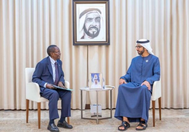 South Sudan's Minister of Foreign Affairs, James Pitia Morgan, received by UAE Minister of State Sheikh Shakhboot bin Nahyan Al Nahyan in Abu Dhabi on July 20, 2026, WAM photo
