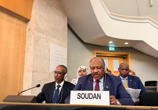 Sudan forein minister adresses UNHRC urgent debate on the situation in El Obeid on July 3, 2026