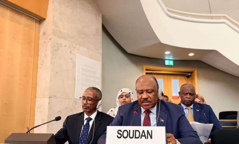Sudan forein minister adresses UNHRC urgent debate on the situation in El Obeid on July 3, 2026