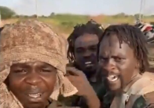 Sudanese army soldiers and allied fighters celebrate the takeover of Bara, in North Kordofan, July 25, 2026.
