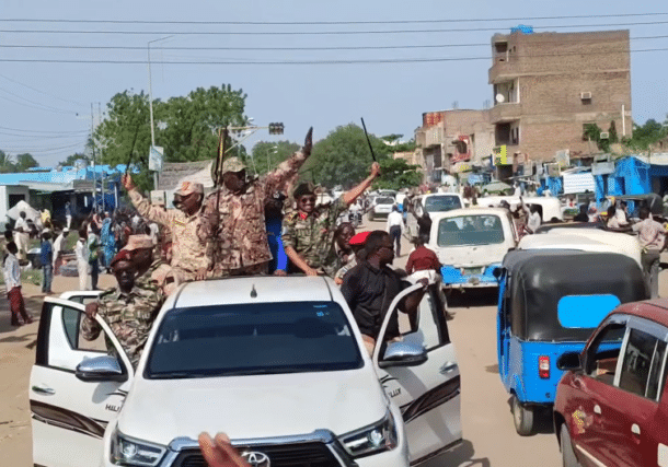 Sudanese army forces welcomed by the resident in s Kurmuk, bBlue Nile region, on July 8, 2026