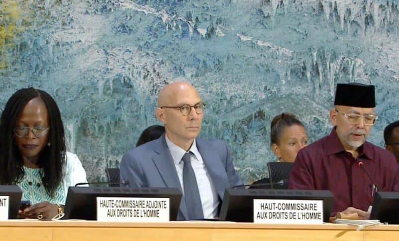 United Nations High Commissioner for Human Rights Volker Turk participates at an urgent debate on Sudan's El Obeid in Geneva on July 4, 2026