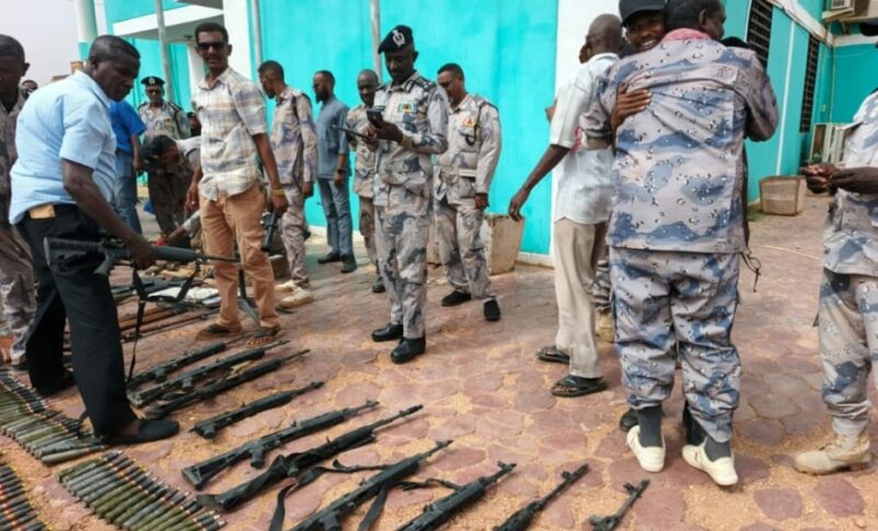Seized firearms and heavy ammunition, following a security operation targetting human traffikers gangs in Khartoum, on July 23, 2026