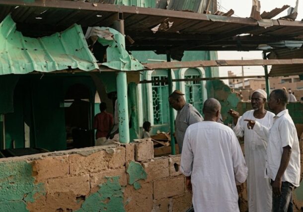 A mosque in Al Drushab suburb, northern Khartoum, dammaged by drone attack on August 12, 2026-