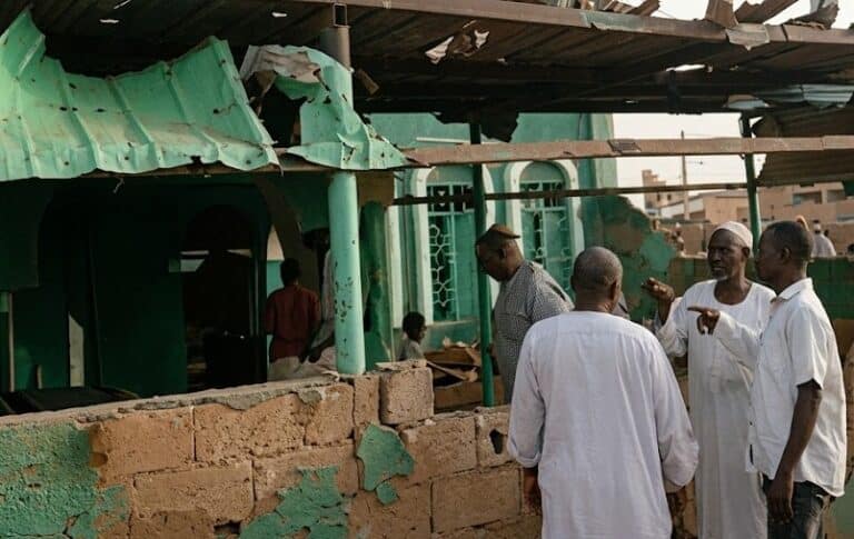 A mosque in Al Drushab suburb, northern Khartoum, dammaged by drone attack on August 12, 2026-
