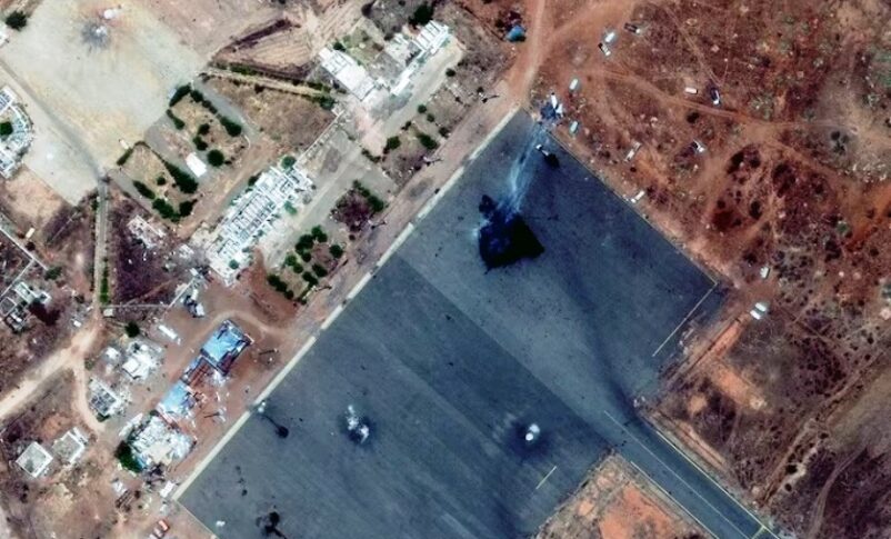 A satellite image of Nyala airport on May 6, 2025, Vantor Handout via Reuters