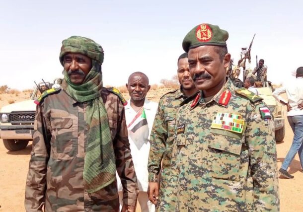 Breakaway Brigadier General Musa Khamiseen (L) welcomed by Al-Nour Al-Qubbah in Omdurman on August 19, 2026