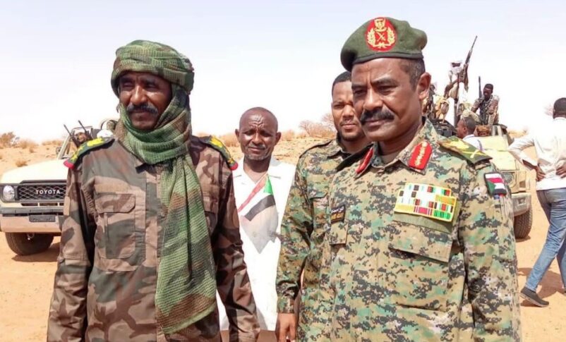 Breakaway Brigadier General Musa Khamiseen (L) welcomed by Al-Nour Al-Qubbah in Omdurman on August 19, 2026