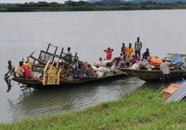 Civilians flee by boat from Adasi area, blue Nile region to Kambal, on the eastern bank on August 16, 2026
