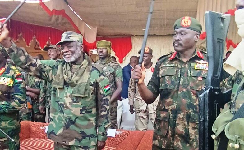 Gibril Ibrahim salutes his fighters in Kharoum on Aug 17, 2026
