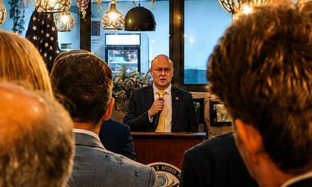 US new Chargé d’Affaires for Sudan, Jonathan Howard speaks at a reception in Addis Ababa on August 26, 2026