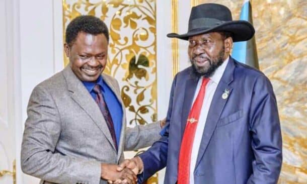 President Salva Kiir shakes hands with Darfur Governor Minni _Minawi on August 17, 2026
