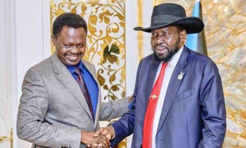 President Salva Kiir shakes hands with Darfur Governor Minni _Minawi on August 17, 2026