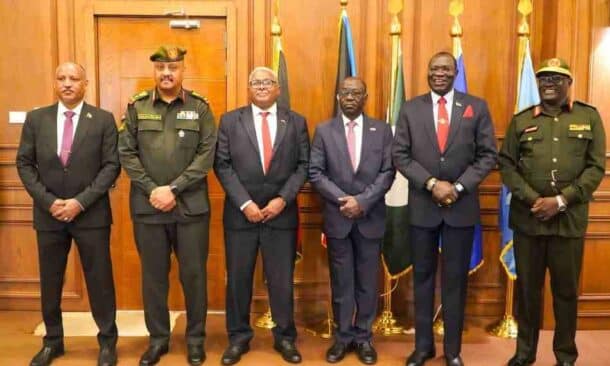 Sudan and South Sudan defence ministers pose with senior officials from both countries in Juba on Aug 12, 2026