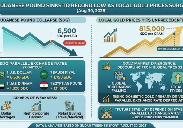 Sudanese pound sinks to record low on Aug 30, 2026
