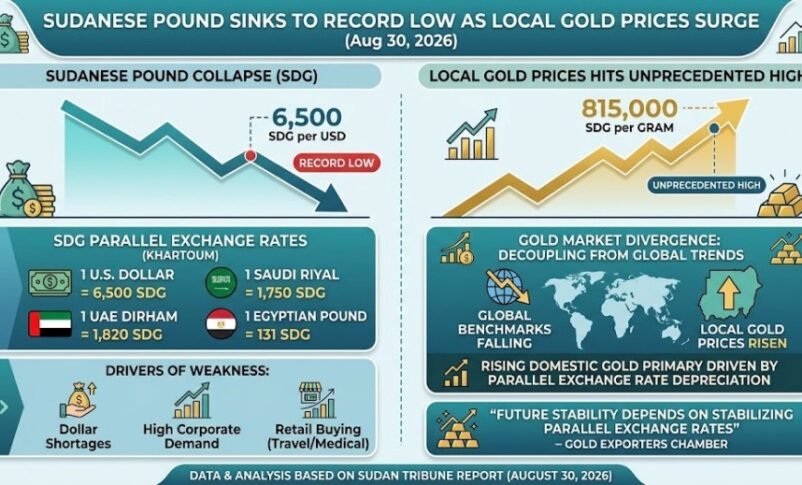 Sudanese pound sinks to record low on Aug 30, 2026