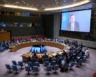 Tom Fletcher (on screen), UN Humanitarian Affairs and Emergency Relief Coordinator, briefs the Security Council meeting on the situation in Sudan on August 24, 2026
