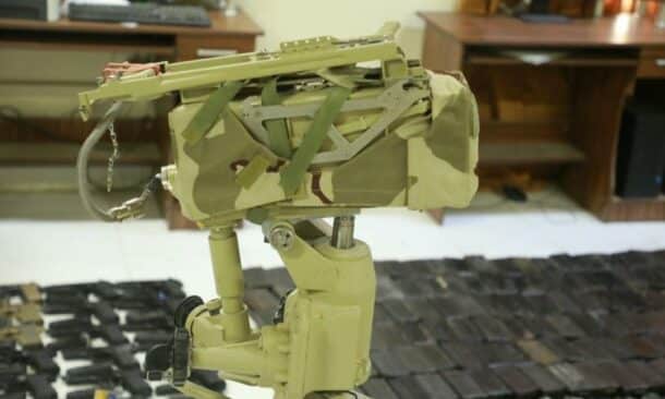 A Kornet anti-tank missile launcher, pistols, and ammunition are seen in this handout image released by Sudanese authorities on September 12, 2026.